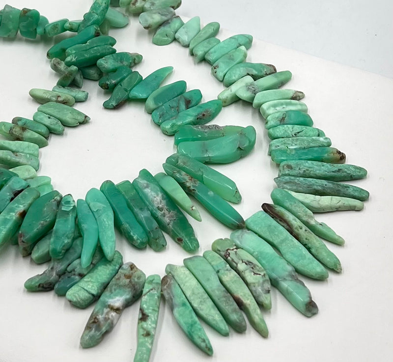 Chrysoprase Graduated Irregular Slice Stick Points Beads Size 18-38mm 15.5" Strd