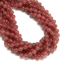 Natural Strawberry Quartz Smooth Round Beads Size 8mm 15.5" Strand