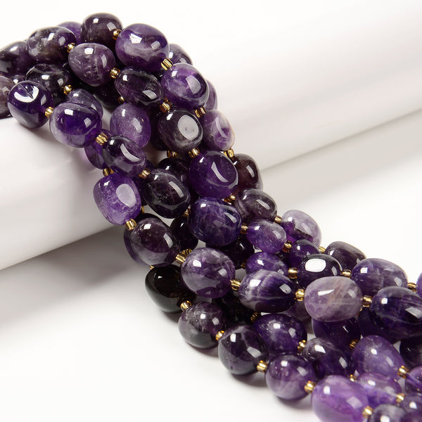 Natural Amethyst Full Oval Nugget Beads Size 10-12mm x 13-18mm 15.5'' Strand