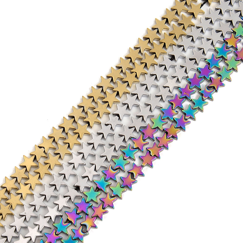 Gold Silver Rainbow Plated Hematite Five-pointed Star Beads Size 6mm 15.5'' Strd