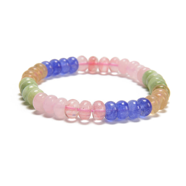 03-Multi-color Dyed Jade Smooth Rondelle Beaded Bracelet Size 5x8mm 7.5'' Length