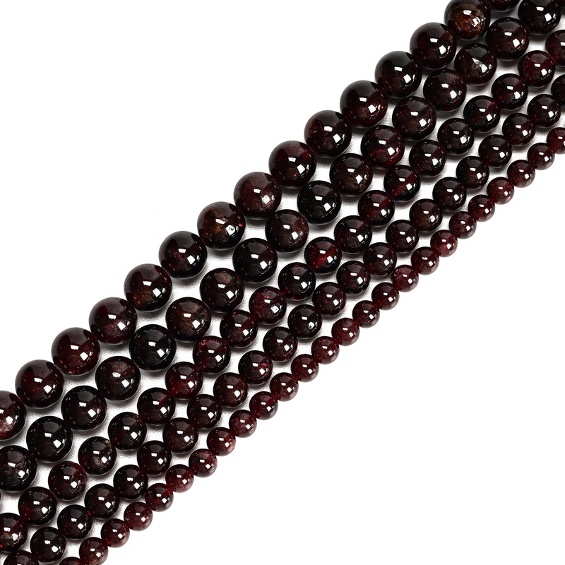 03- Natural Red Garnet Smooth Round Beads 6.5-7mm 8.5-9mm 9.5-10mm 15.5" Strand