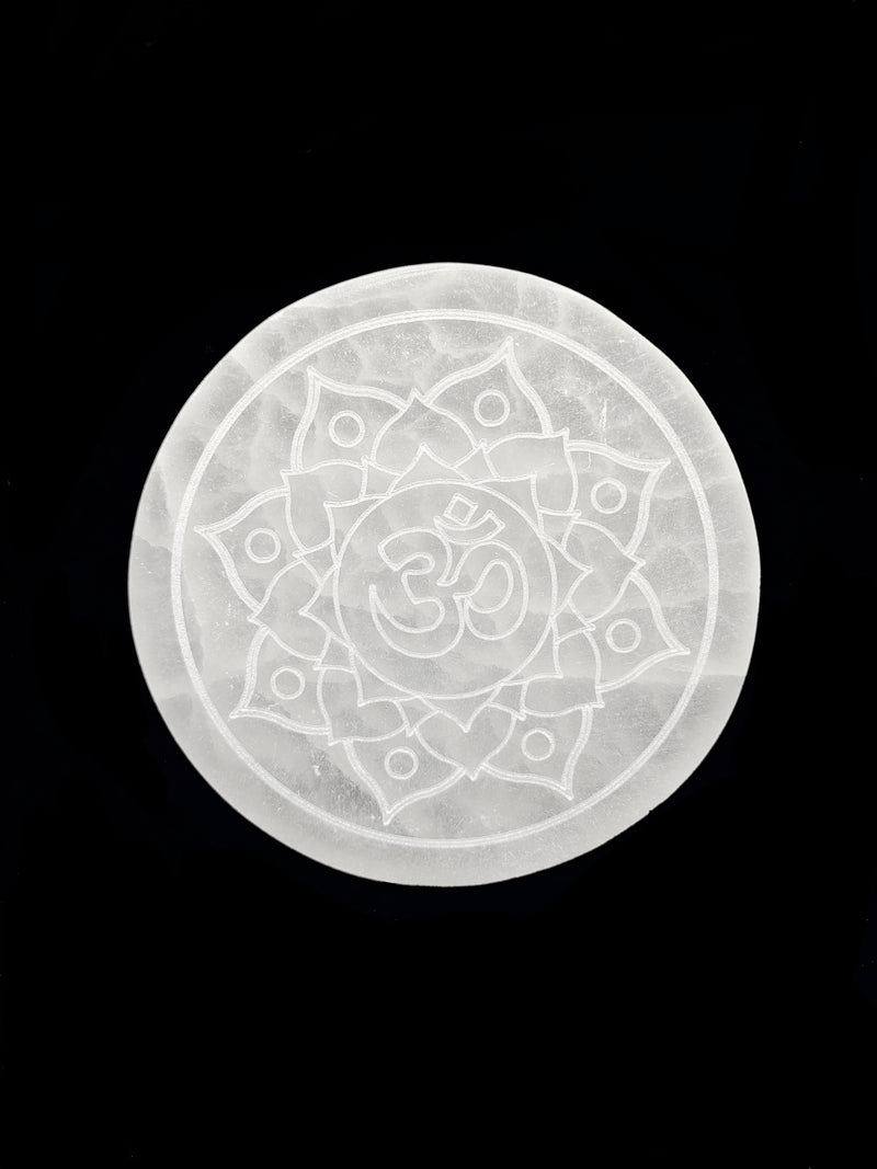 Selenite Crystal Cleanse Round Circle Charging Plate Lotus 2.4" & 3.9" Inches