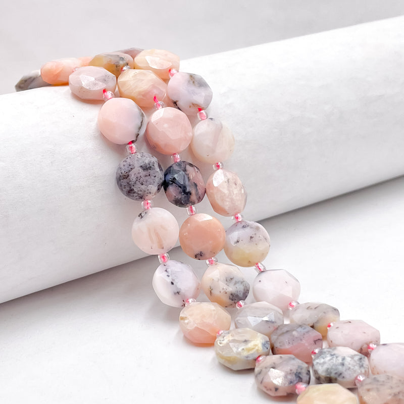 Natural Pink Opal Hexagram Cutting Faceted Coin Beads Size 12mm 15.5'' Strand