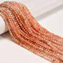 Natural Gradient Sunstone Faceted Round Beads Size 2mm 3mm 4mm 15.5" Strand