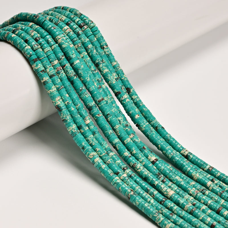 Natural Green Agalmatolite Heishi Disc Beads Size 1.5x4mm 15" Strand