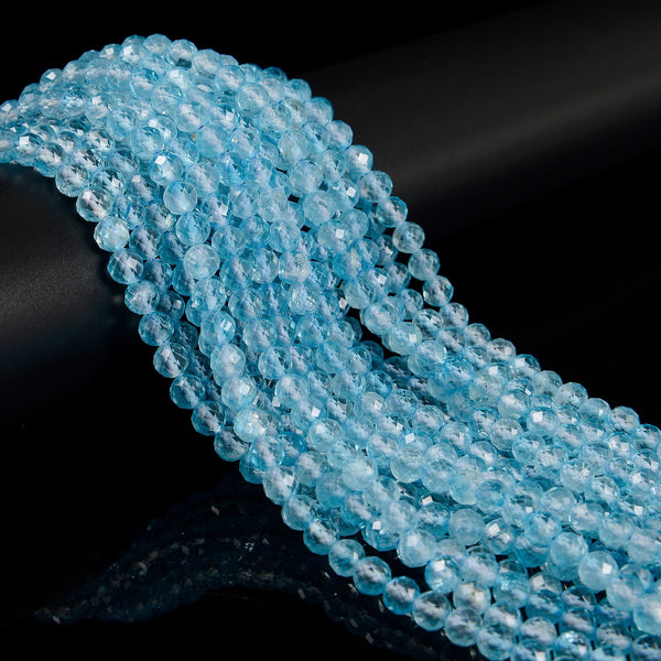 Natural Blue Topaz Faceted Round Beads Size 8mm 15.5'' Strand