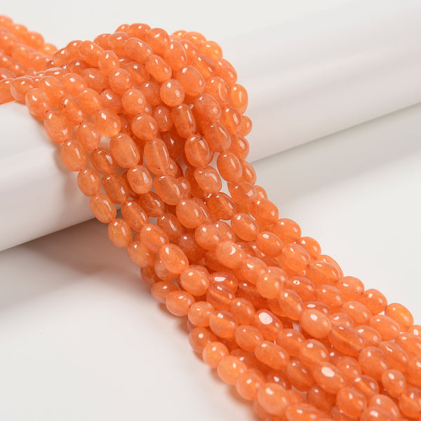 Orange Color Dyed Jade Pebble Nugget Beads Size 6mm x 8-9mm 15.5'' Strand