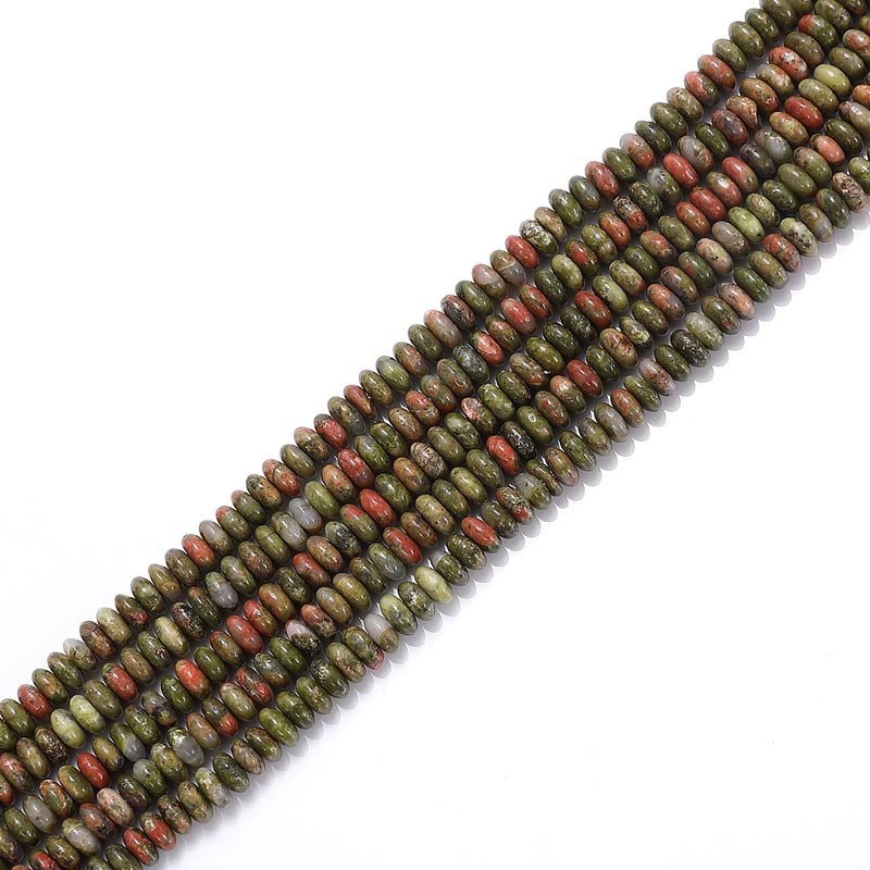 Natural Unakite Smooth Rondelle Beads Size 2x4.5mm 15.5'' Strand
