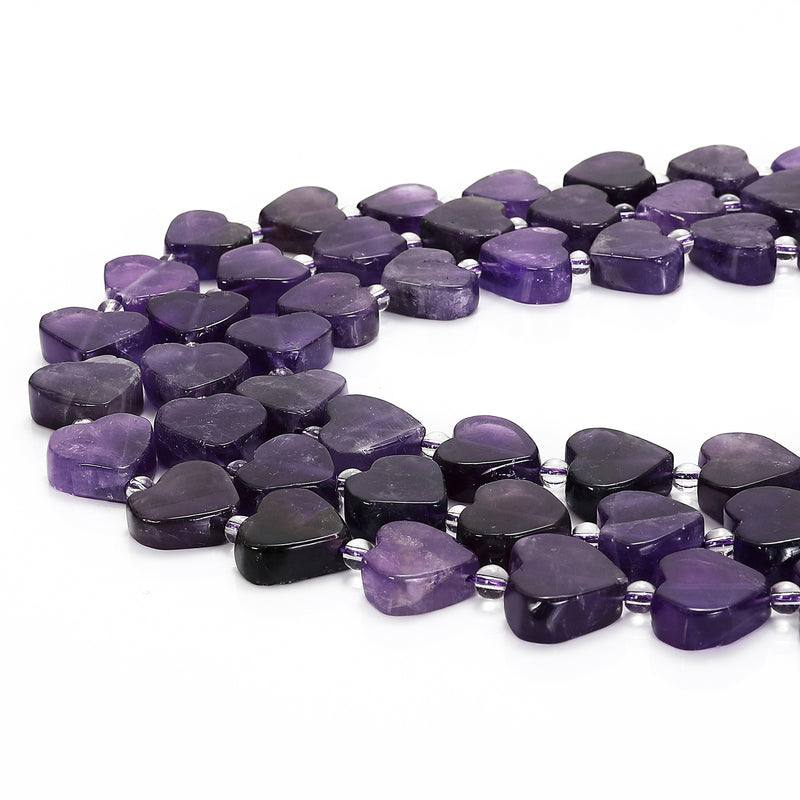 Natural Amethyst Heart Shape Beads Size 14-15mm x 15-17mm 15.5'' Strand