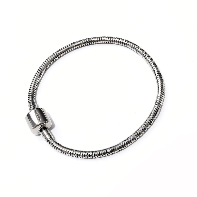 Stainless Steel Snake Chain Bracelet With Round Tube Clasp 7.5'' Length