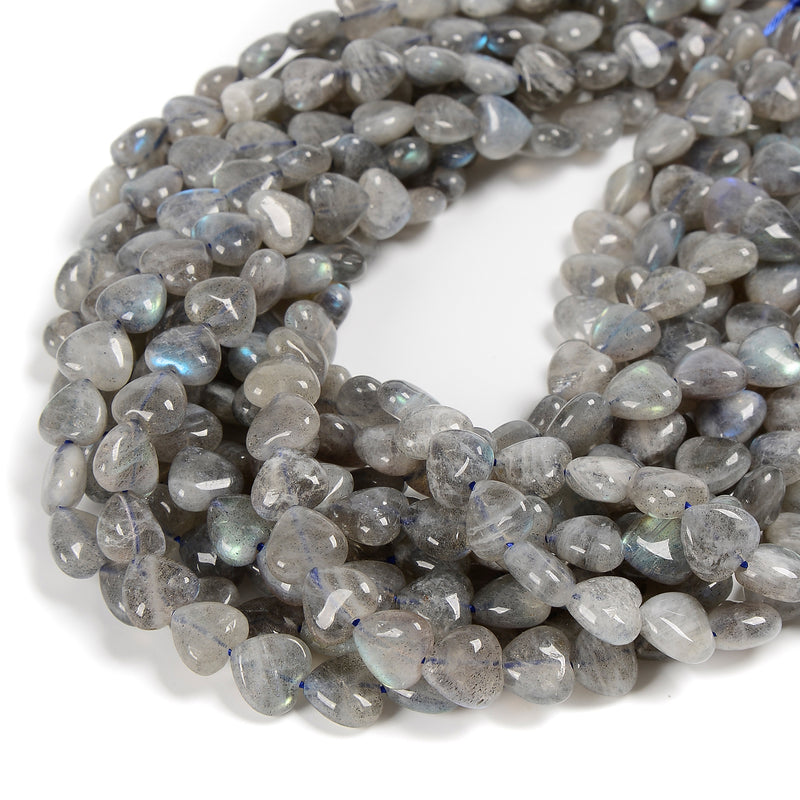 Natural Light Gray Labradorite Heart Shape Beads Size 8mm 10mm 15.5'' Strand