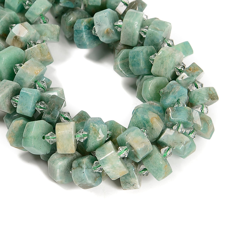 Natural Blue Green Amazonite Faceted Irregular Wheel Beads 8x15mm 15.5'' Strand