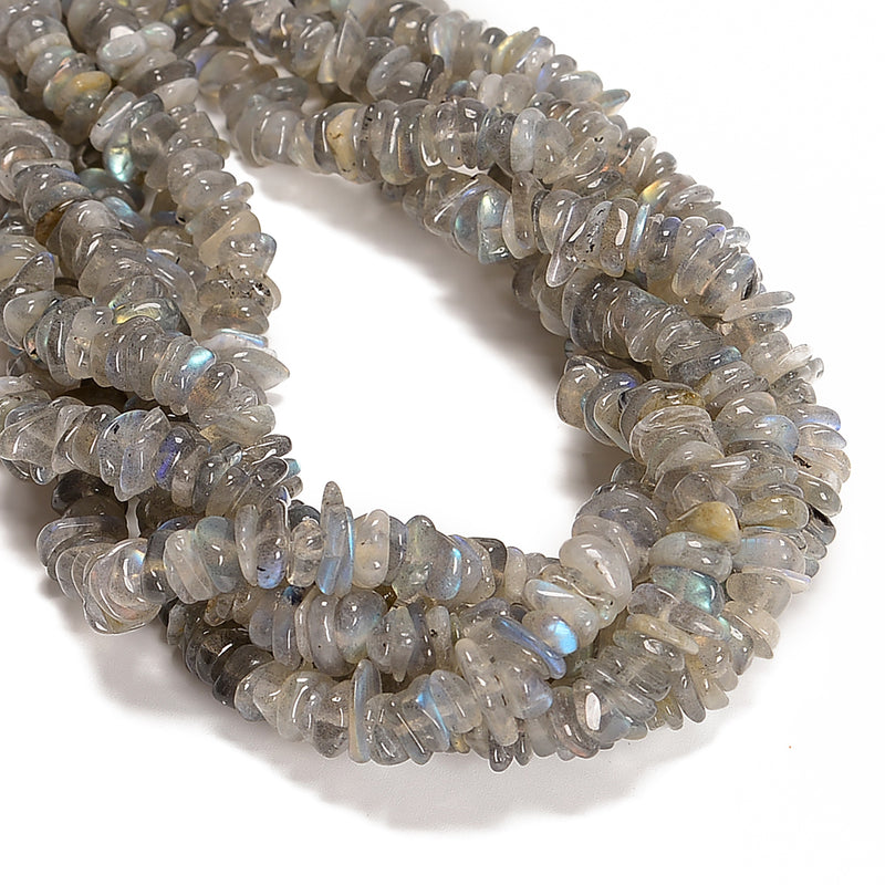 Natural Labradorite Center Drill Pebble Nugget Chips Beads 10-12mm 15.5'' Strand