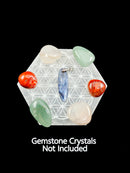 Selenite Hexagon Charging Plate Metatron's Cube & Flower of Life Size 3.5-4"