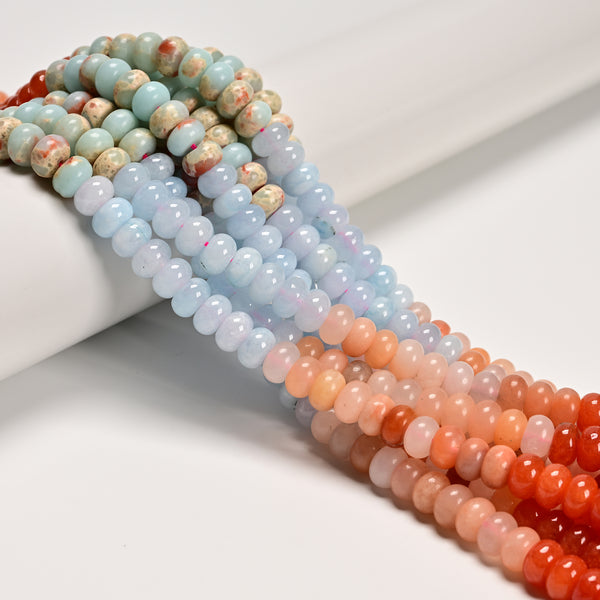 09-Multi-color Gemstone Smooth Rondelle Beads Size 5x8mm 15.5'' Strand