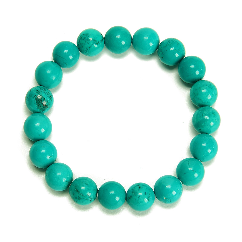 Dark Blue Green Turquoise Smooth Round Beaded Bracelet 6mm 8mm 10mm 7.5'' Length