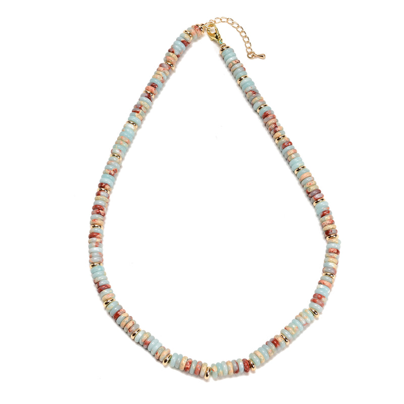 Aqua Terra Jasper Rondelle 2x6mm Beaded Necklace 17''-18.5" Length Adjustable