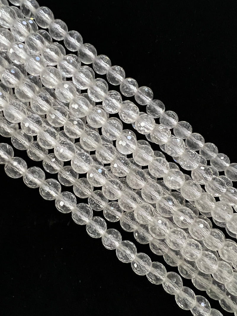 2.0mm Large Hole Clear Quartz Faceted Round Beads Size 8mm 10mm 12mm 15.5'' Strd