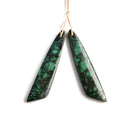 Green Malachite Pendant Earrings Leaf Shape 10x45mm Sold Per Pair