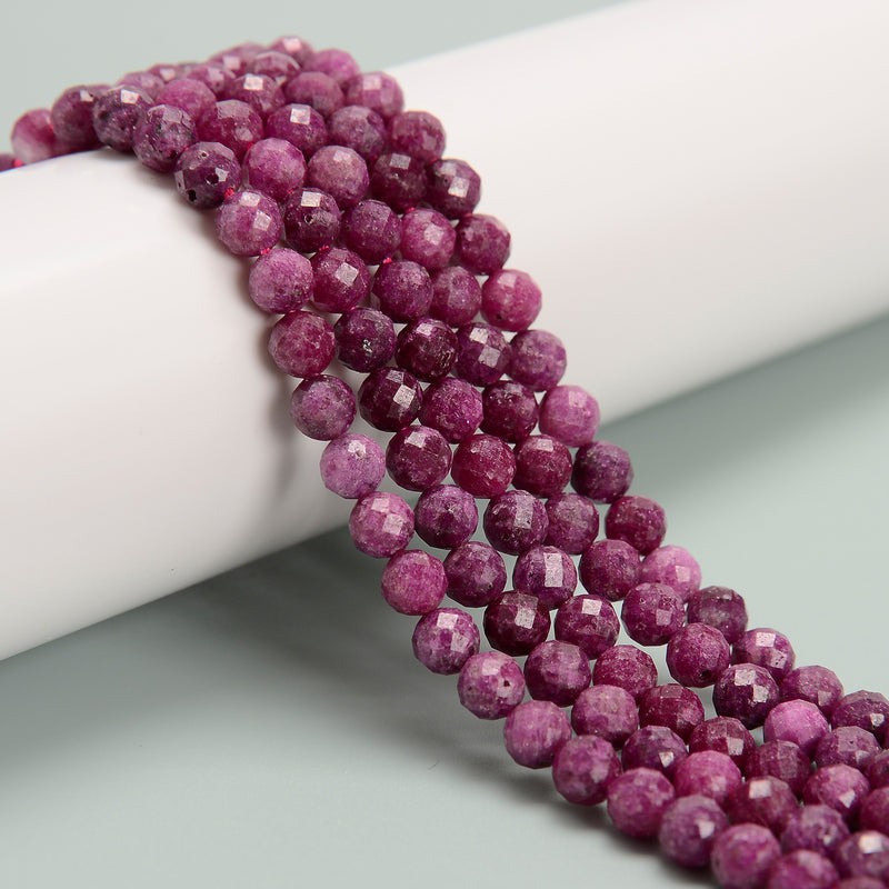 Natural Ruby Faceted Round Beads Size 3mm 4.5mm 6mm 15.5'' Strand