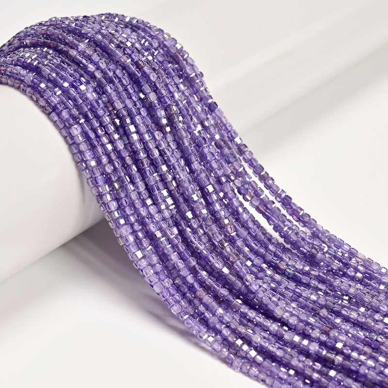 Purple Cubic Zirconia Faceted Cube Beads Size 2-2.5mm 15.5'' Strand