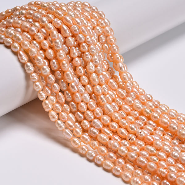 Natural Pink Fresh Water Pearl Ringed Baroque Shape Beads 4-5x6-7mm 13.5" Strand