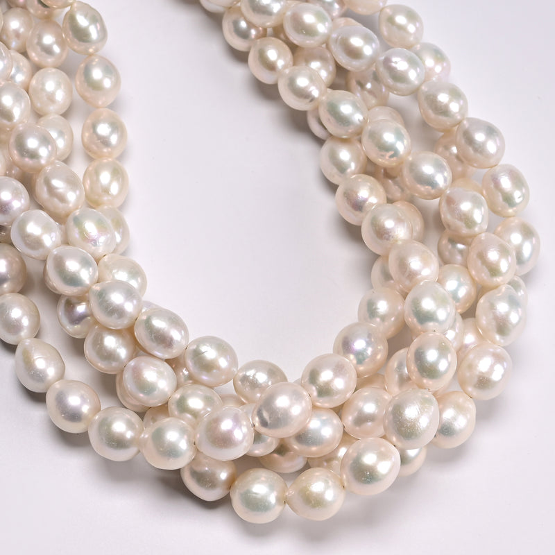 White Fresh Water Pearl Baroque Drop Shape Beads Size 10-12x12-14mm 15.5" Strand