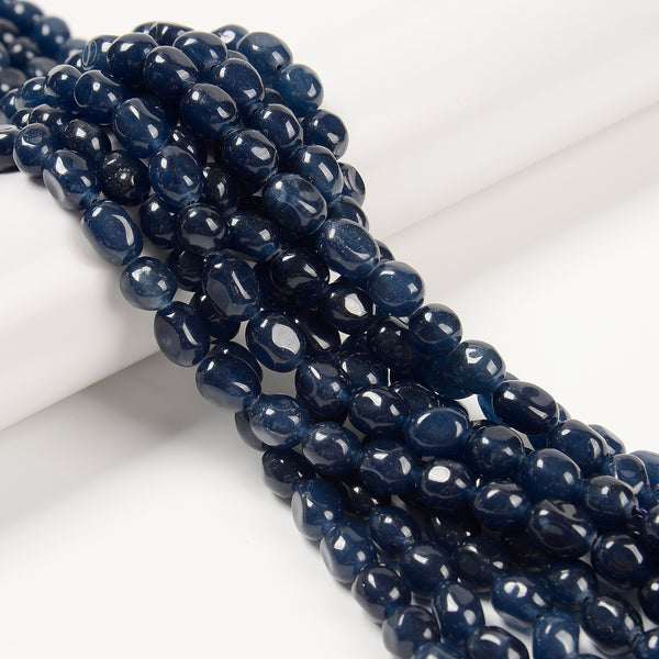 Sapphire Blue Color Dyed Jade Pebble Nugget Beads Size 8x10mm 15.5'' Strand