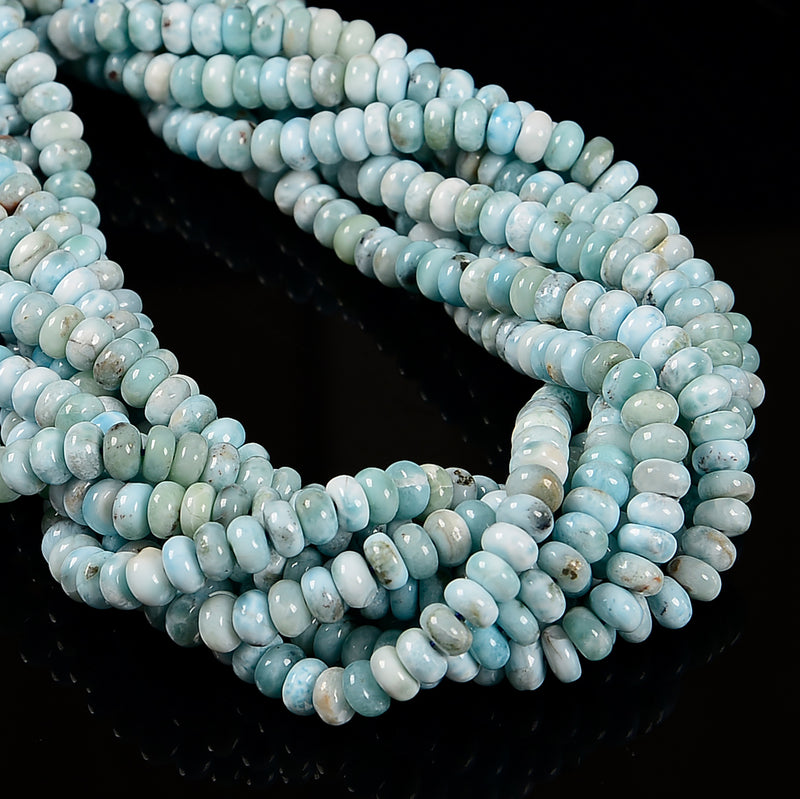 Natural Larimar Smooth Rondelle Beads Size 4x6mm 4x7mm 4x7.5-8mm 15.5'' Strand