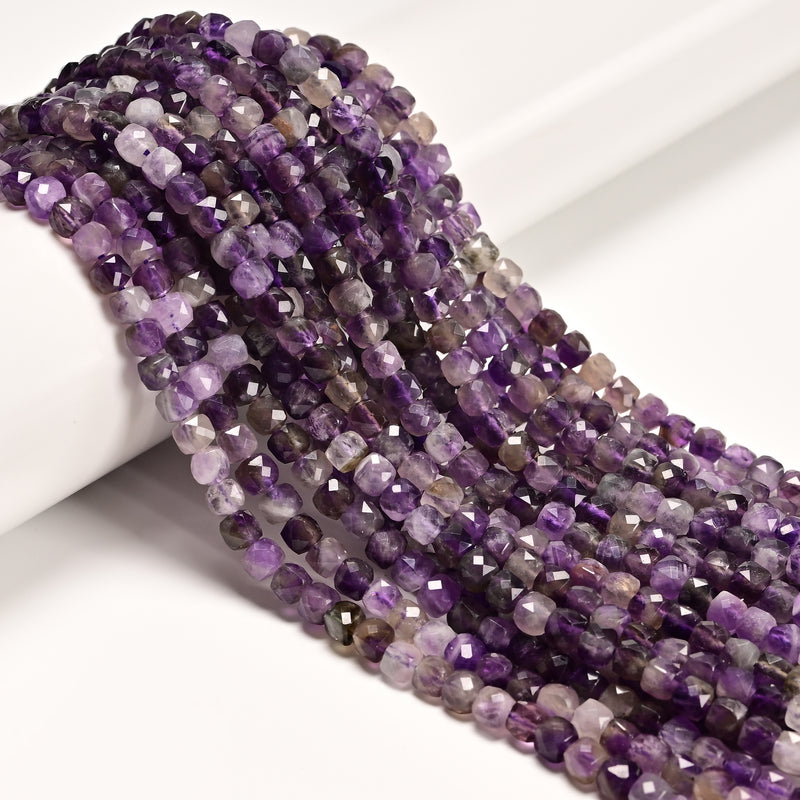 Natural Multi-Color Amethyst Faceted Cube Beads Size 4-5mm 15.5'' Strand