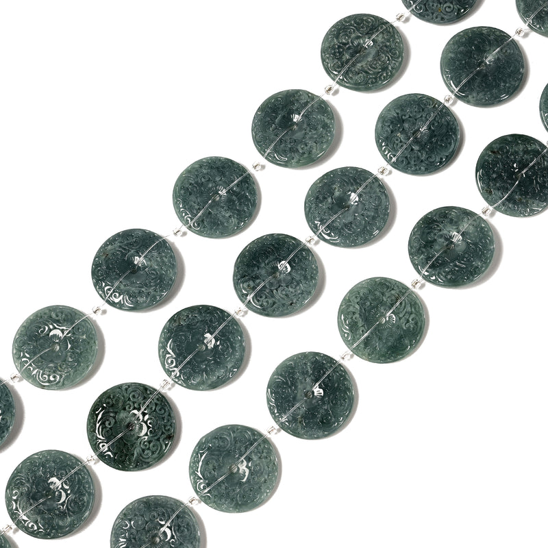 Natural Jadeite Jade Hand Carved Donut Strand Size 27mm Sold by 12 Pieces