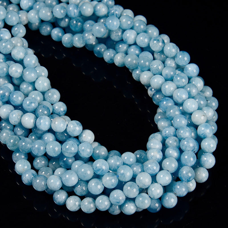 Natural Aquamarine Smooth Round Beads Size 5mm 7mm 10mm 15.5'' Strand