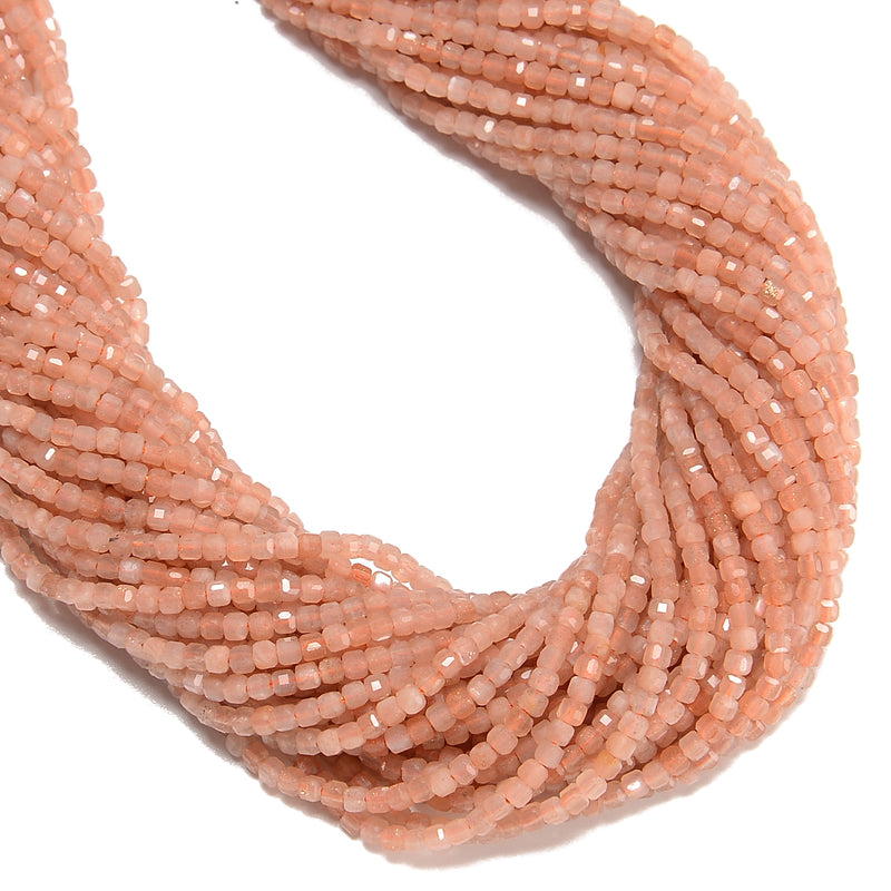 Natural Peach Moonstone Faceted Rubik's Cube Beads Size 2mm 15.5'' Strand