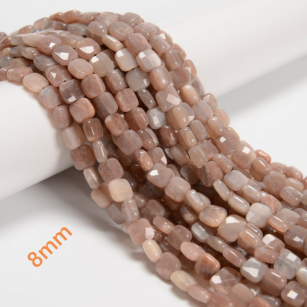 Natural Peach Moonstone Faceted Square Beads Size 6mm 8mm 15.5'' Strand