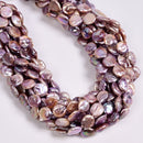 Natural Purple Fresh Water Pearl Coin Shape Beads 10-10.5mm 10-11mm 15" Strand