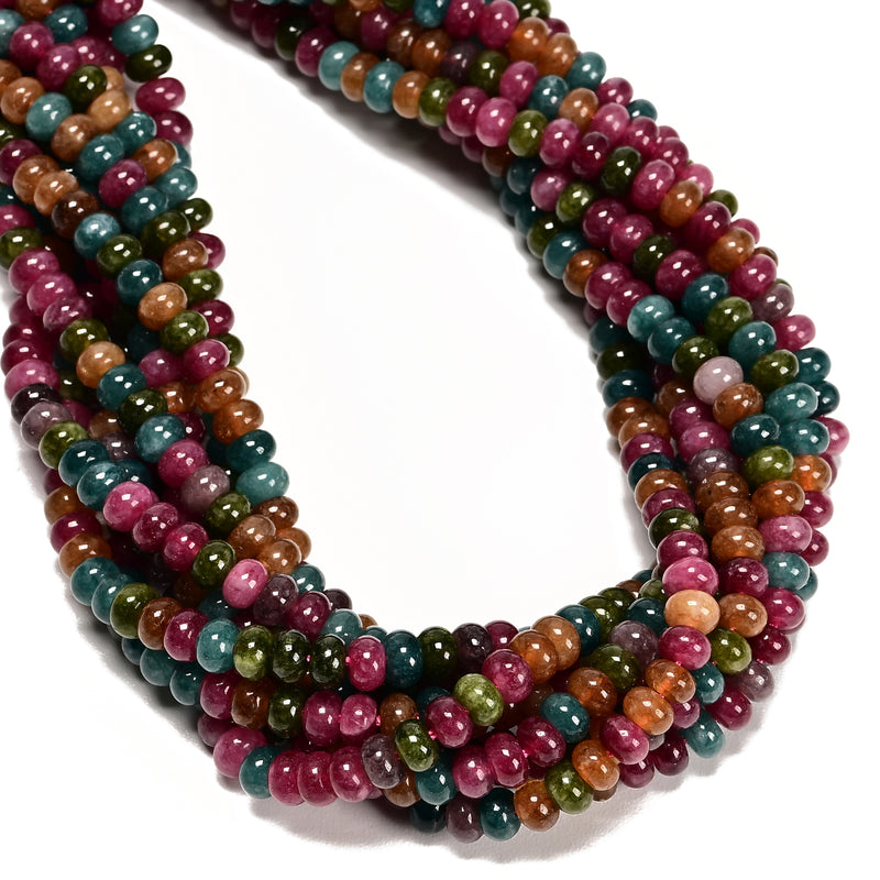Multi-color Tourmaline Color Dyed Jade Smooth Rondelle Beads 4x6mm 15'' Strand
