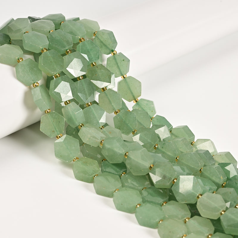 Natural Green Aventurine Faceted Hexagon Shape Beads Size 12mm 15.5'' Strand
