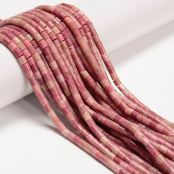 Natural Pink Petrified Rhodonite Cylinder Tube Beads Size 4x4mm 15.5" Strand