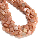 Natural Peach Moonstone Faceted Flat Square Shape Beads Size 10mm 15.5" Strand