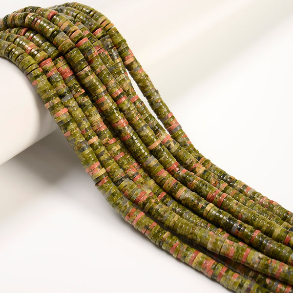 Natural Unakite Heishi Disc Beads Size 1.5x4mm 1.5x6mm 15" Strand