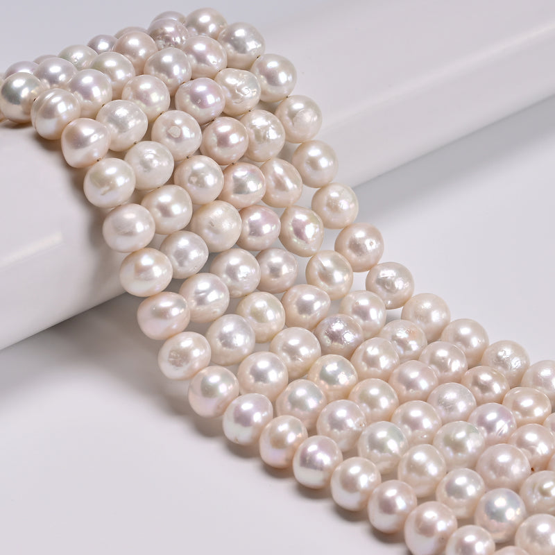 Natural White Fresh Water Edison Pearl Off Round Shape Beads 9-10mm 15.5" Strand