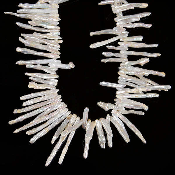 AAA White Fresh Water Pearl Graduated Long Stick Beads 4-6x30-50mm 15.5'' Strand