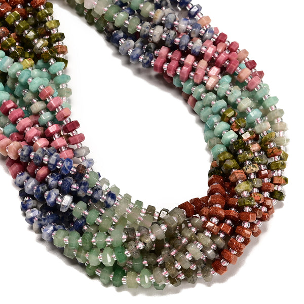 03 Gradient Multi-color Gemstone Hexagonal Rondelle Wheel Beads 3x6mm 15" Strand