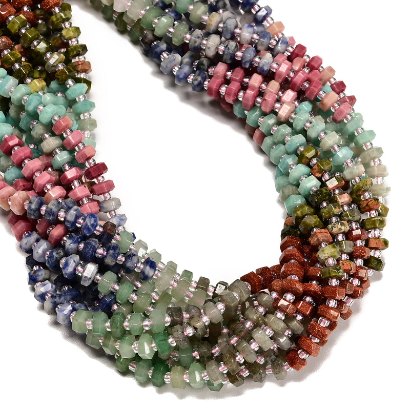 03 Gradient Multi-color Gemstone Hexagonal Rondelle Wheel Beads 3x6mm 15" Strand