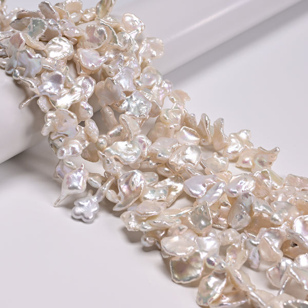 White Fresh Water Pearl Keshi Corn Flake Petals Beads 11-12x15-17mm 16" Strand