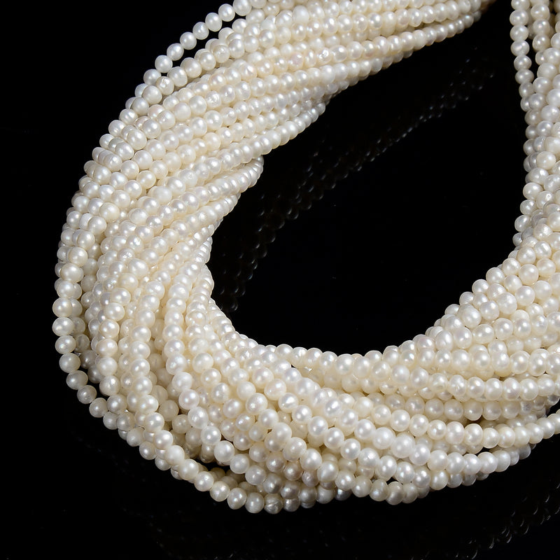 Natural White Fresh Water Pearl Off Round Beads Size 3-3.5mm 15.5'' Strand