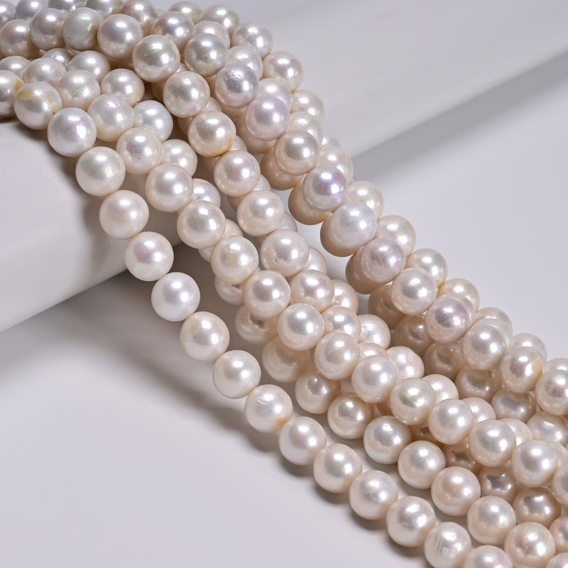 High Quality AAA White Fresh Water Pearl Off Round Beads 8-9mm 9-10mm 15.5'' Strand