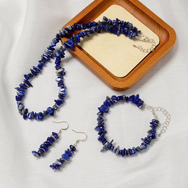 Natural Lapis Chips Beads Size 5-8mm Jewelry Set Earrings Bracelet Necklace