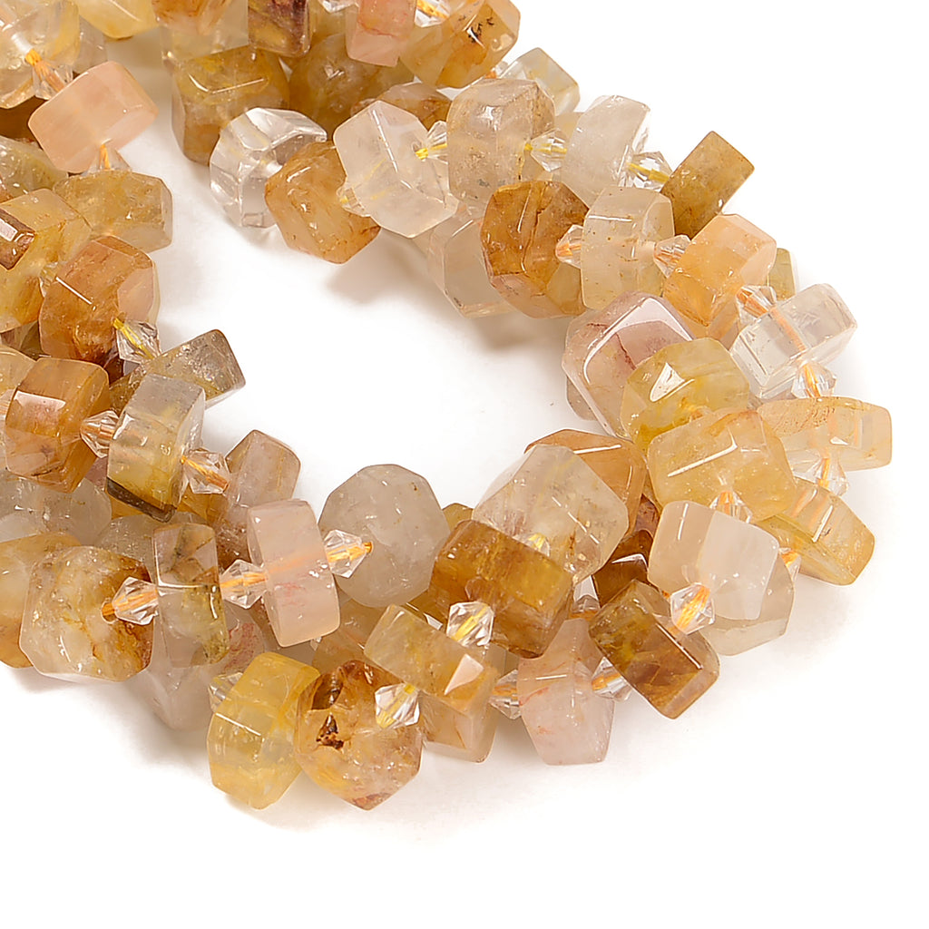 Natural Golden Healer Quartz Faceted Irregular Wheel Beads 8x15mm 15.5 ...